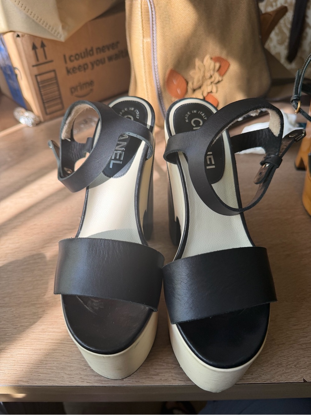 CHANEL LEATHER PLATFORM SANDALS SIZE 36